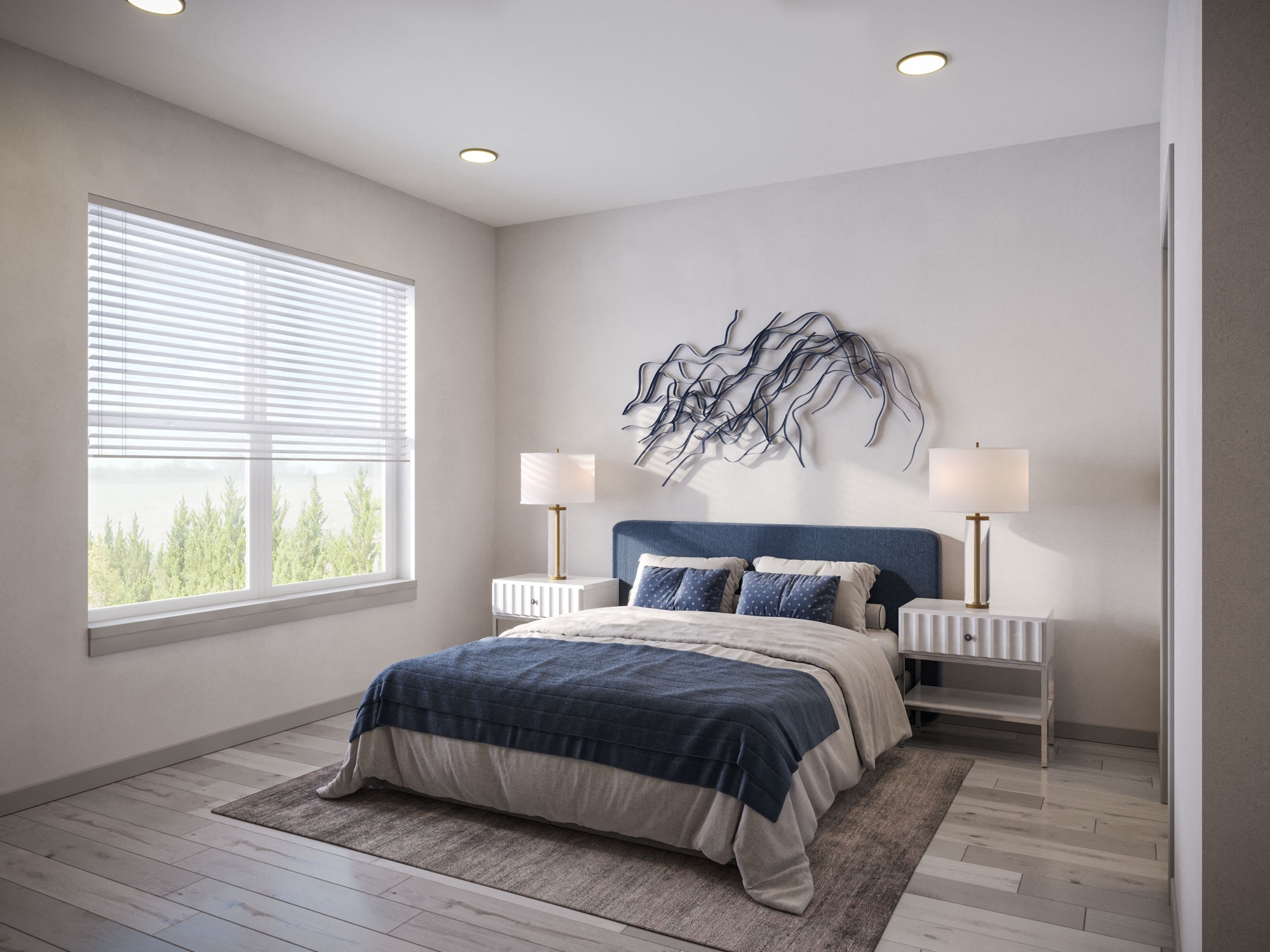 Large bedroom with window lighting and vinyl flooring